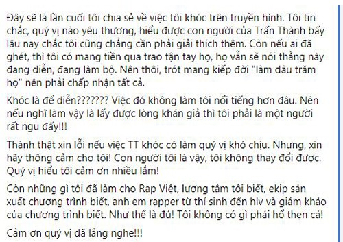 Tran Thanh buc xuc khi bi nghi khoc de dien o “Rap Viet”-Hinh-5
