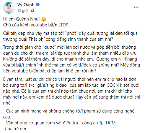 Vy Oanh reo ten Nham Hoang Khang de canh cao mot Youtuber-Hinh-2