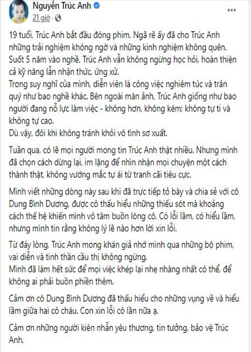 Truc Anh viet thu xin loi, vi sao NSX Dung Binh Duong chua tha thu?