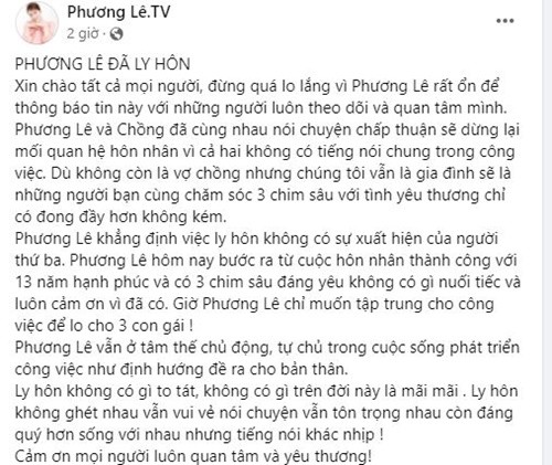 “Hoa hau rua chan cho chong” Phuong Le bat ngo tuyen bo ly hon