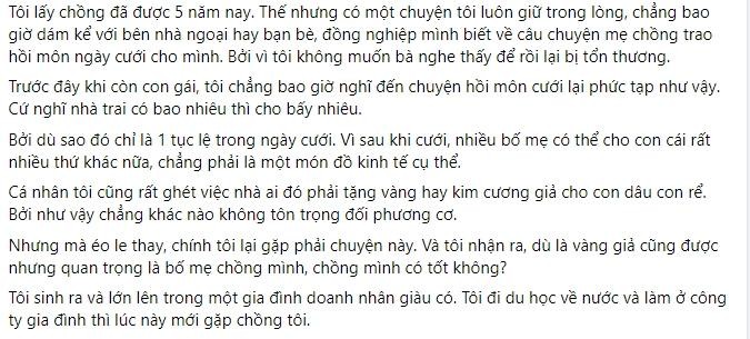 Ngay cuoi, me chong tang hoi mon cho con dau 5 cay vang... gia