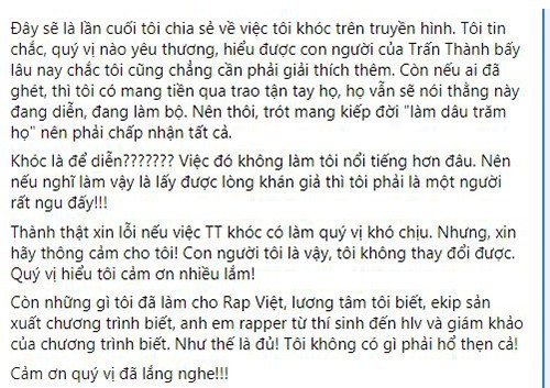 Tran Thanh bao lan len tieng ve chuyen hay khoc?-Hinh-3