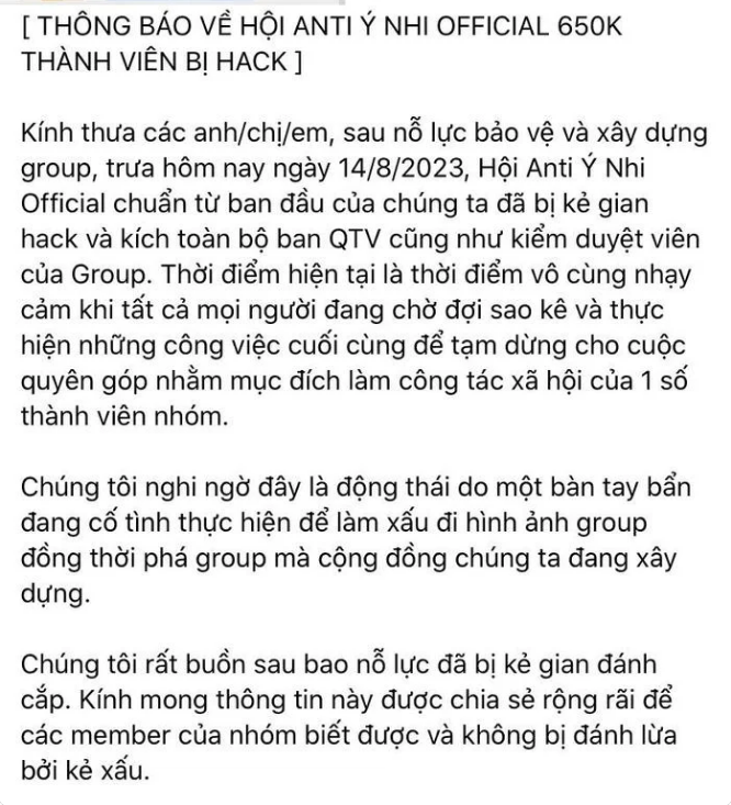 Nhom antin-fan Hoa hau Y Nhi bi ban hay bi hack?