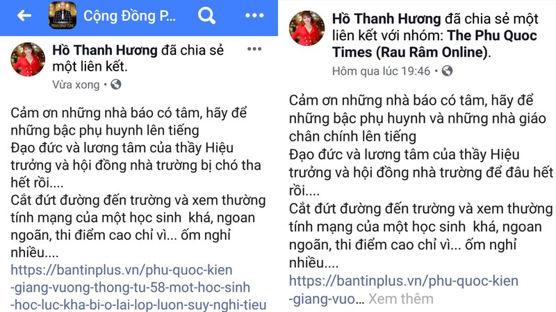 Nu giam doc o Phu Quoc len mang xa hoi chui 'luong tam cua hieu truong bi cho tha'