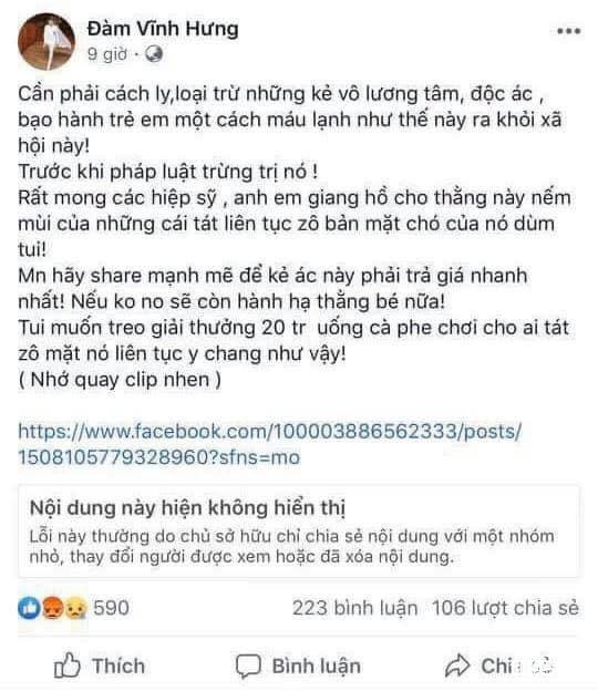 Facebook Dam Vinh Hung “thue nguoi” tri bo de tat con nho bom bop: Cong an vao cuoc-Hinh-2