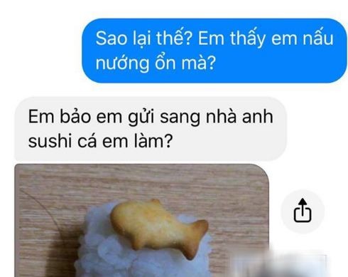 Nhin thay mon sushi ban gai lam, anh chang voi nhan tin chia tay