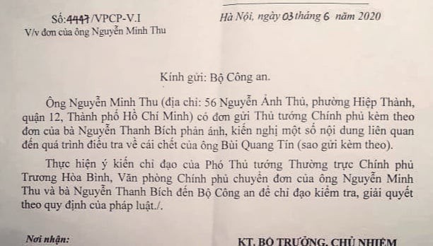 Pho thu tuong yeu cau Bo Cong an giai quyet don vu Bui Quang Tin