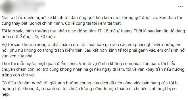 Khinh chong luong 6 trieu, vo chap nhan lam 'tieu tam' cho bo gia