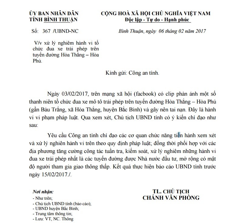 Xu ly nghiem hanh vi dua xe trai phep, gay tai nan o Binh Thuan