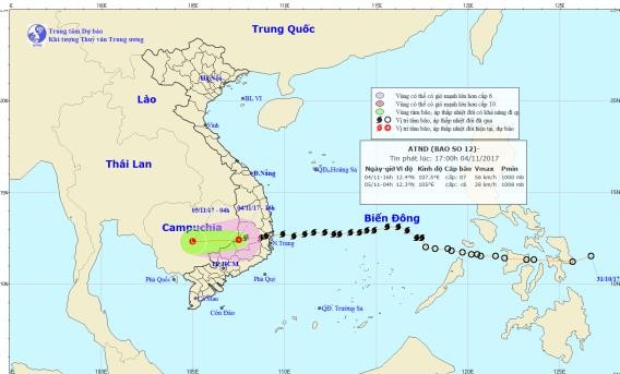 Di qua Nam Tay Nguyen, bao so 12 suy yeu thanh ap thap nhiet doi