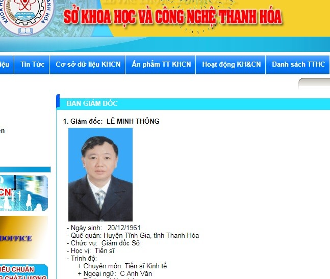 Giam doc So Khoa hoc - Cong nghe Thanh Hoa dot tu khi di cong tac