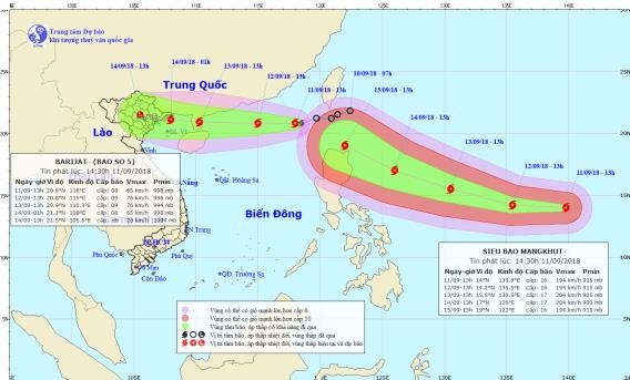 Bao so 5 va sieu bao Mangkhut dua nhau tien vao bien Dong