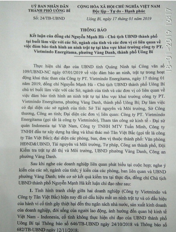 Tranh chap giua Cong ty Vietmindo va Tan Viet Bac: Chu tich TP Uong Bi thanh “nguoi phan xu”?-Hinh-2