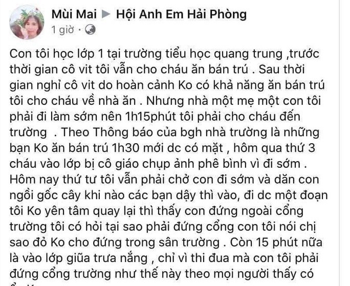 Di hoc som, HS Hai Phong phai dung cong truong giua troi nang