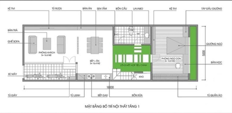 Nha ong 1 tang co dien tich 80m² thiet ke sao cho thoang mat?