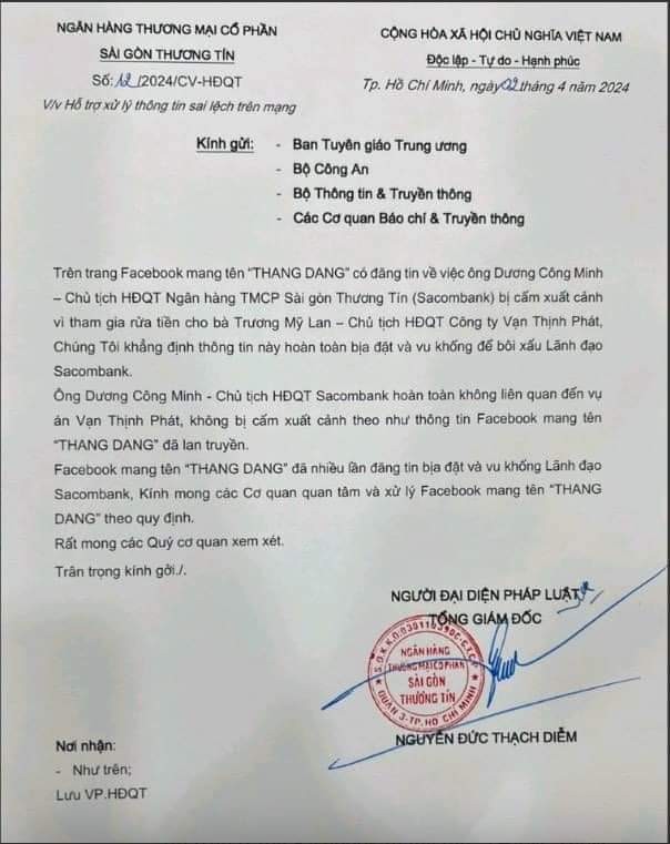 View - 	Sacombank bác tin Chủ tịch Dương Công Minh bị cấm xuất cảnh