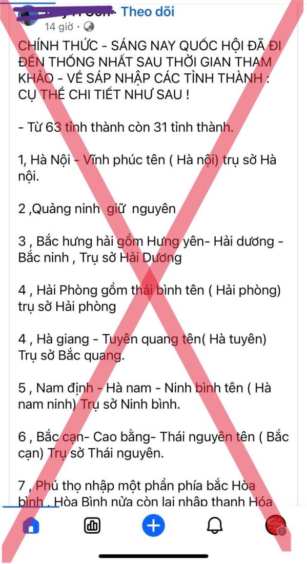 Canh bao tin sai su that lien quan sap nhap cac tinh, thanh