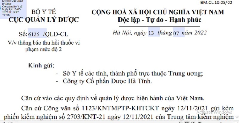 Thu hoi thuoc Siro Nutrohadi F, Cong ty Duoc Ha Tinh cho rang loi do don vi bao quan?