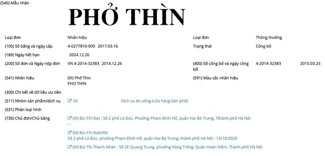 Ai dang thuc su so huu thuong hieu Pho Thin?