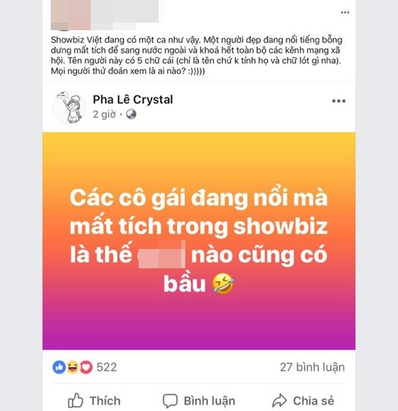 Bi nghi am chi Pham Huong mat tich la co bau, Pha Le dap tra