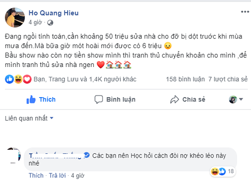 Phi cuoi cach Ho Quang Hieu dang dan doi no bau show