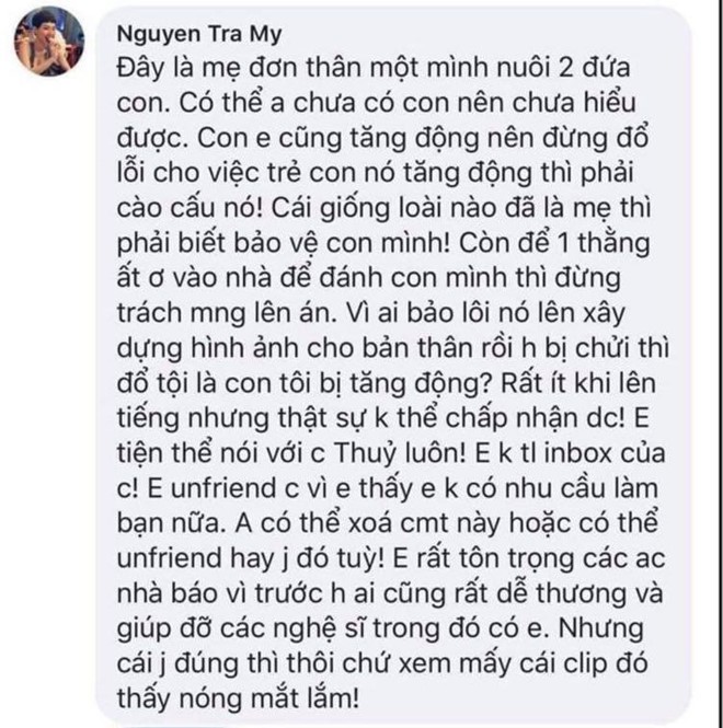 Tra My Idol chi trich Thu Thuy vi de chong bao hanh con trai-Hinh-2