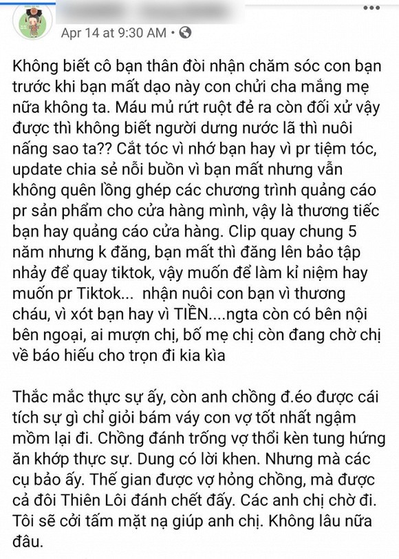 Oc Thanh Van buc xuc vi bi vu khong dung sau vu clip me Mai Phuong