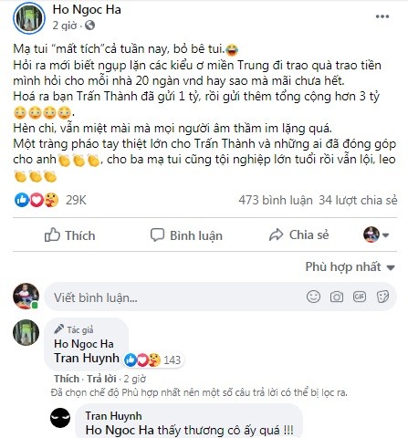 Tran Thanh gui them 3 ty cho me Ho Ngoc Ha cuu tro mien Trung-Hinh-2