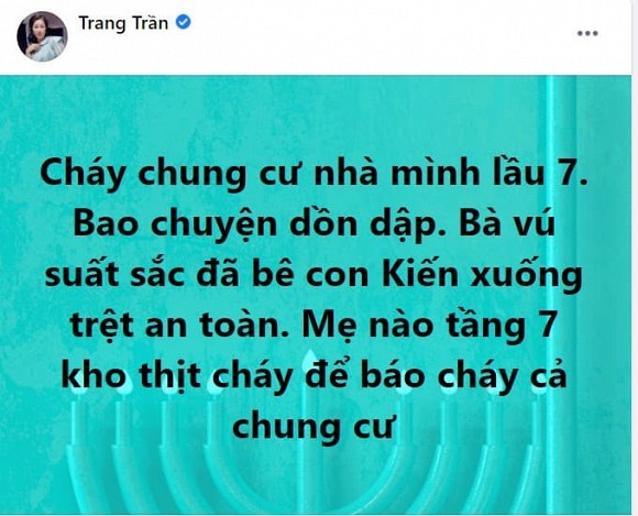 Chung cu bao chay, Trang Tran hoang, con gai theo vu em thao chay