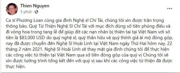 Gia dinh Chi Tai chuyen gan 2 ty cho Hoai Linh lam tu thien