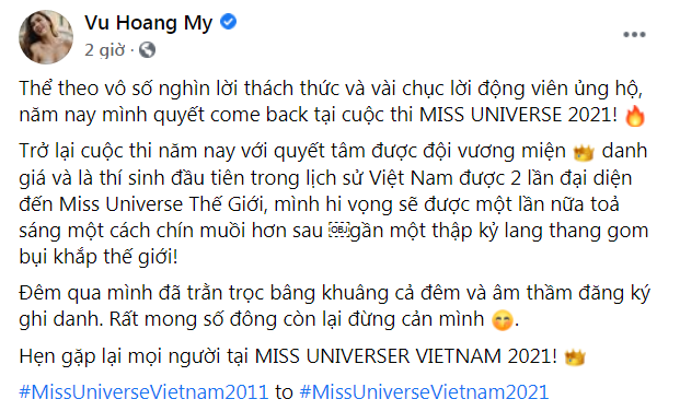 Hoang My tuyen bo thi Hoa hau Hoan vu Viet Nam 2021 gay soc