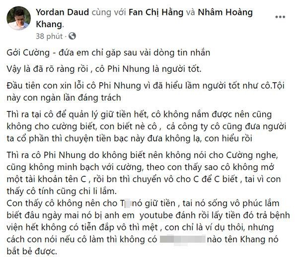 Nham Hoang Khang xin loi Phi Nhung, doc chi thay mot troi 