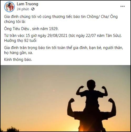 Bo ruot Lam Truong qua doi, dan sao Viet gui loi chia buon