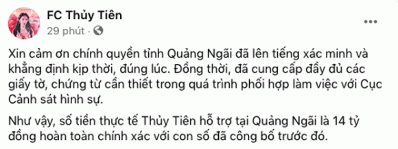 Quang Ngai xac minh nhan 14 ty ho tro tu Thuy Tien