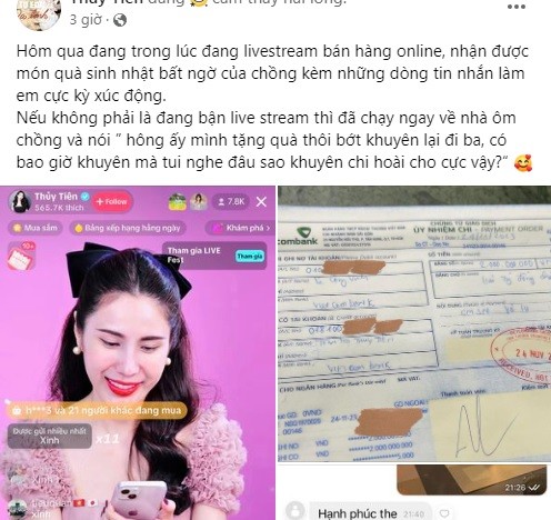 Cong Vinh tang sinh nhat Thuy Tien 2 ty, khuyen vo ngung ban hang online