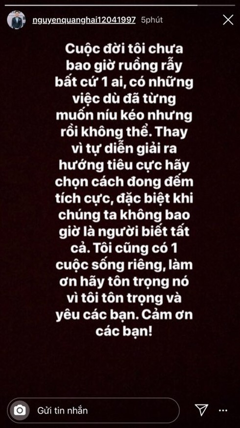 Khong chiu duoc ap luc tin don bua vay, Quang Hai lan dau len tieng ve chuyen tinh ai?