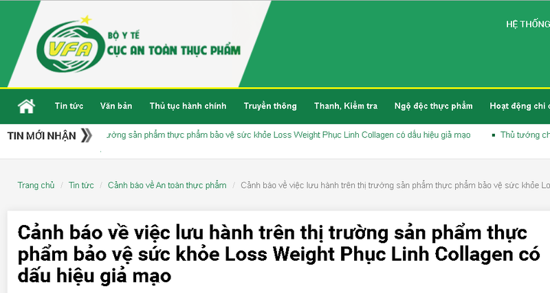 Canh bao: TPBVSK Loss Weight Phuc Linh Collagen co dau hieu gia mao
