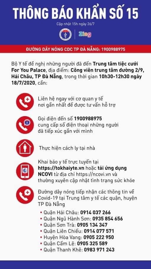 Bo Y te thong bao tim nguoi lien quan den benh nhan COVID-19 tai Da Nang