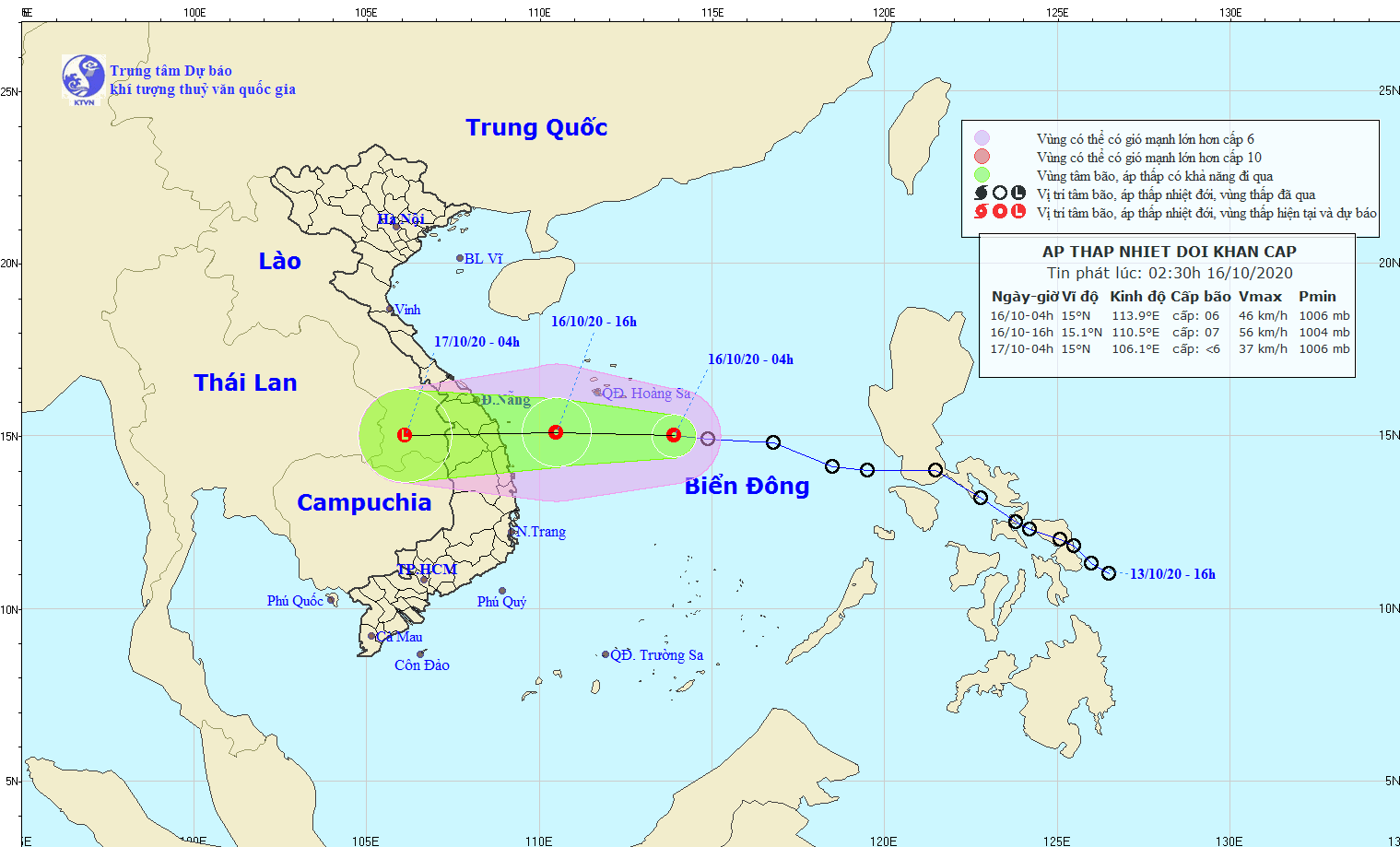 Ap thap nhiet doi do bo vao cac tinh Hue - Binh Dinh toi nay