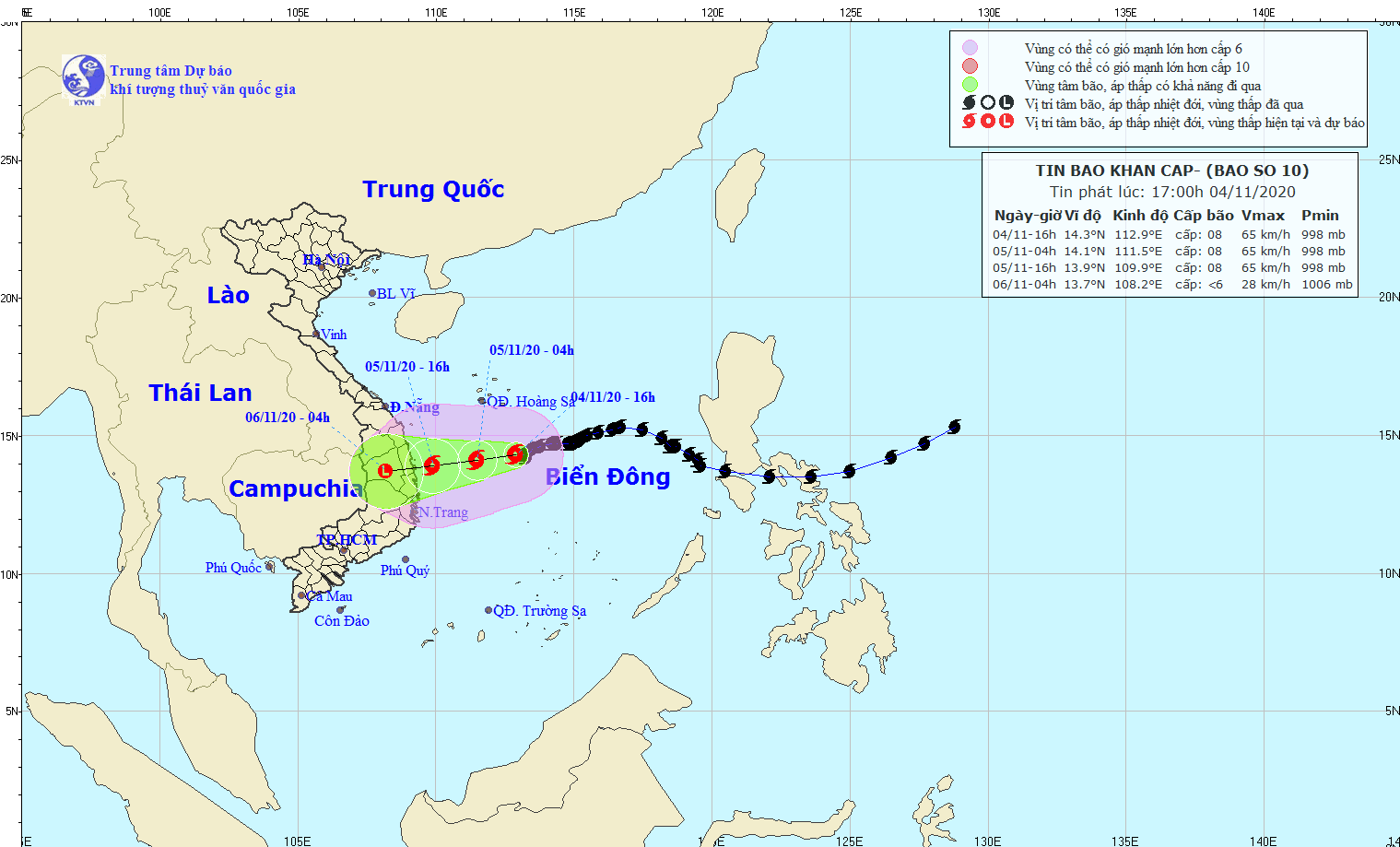 Bao so 10 se do bo vung bien Quang Ngai den Khanh Hoa tu chieu 5/11