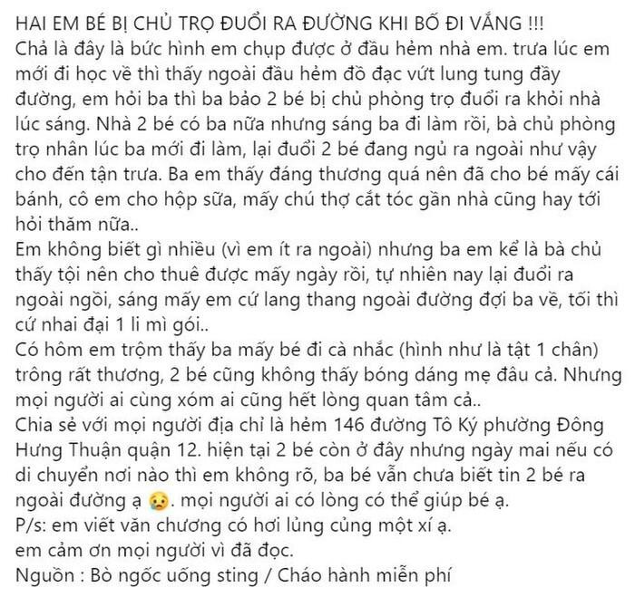 Xon xao cau chuyen chu tro duoi 2 em be ra duong, do dac vut lung tung khi nguoi cha di vang