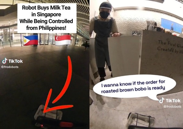 Nguoi dan ong Philippines dung robot mua tra sua tran chau o Singapore