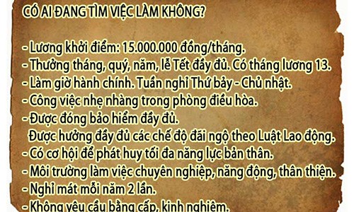 Tim viec 15 trieu/thang, vo phai...