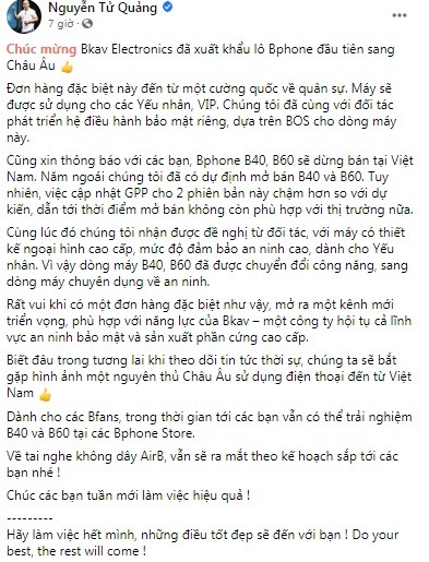 Bphone B40 - B60 duoc chuyen cong nang va xuat di Chau Au