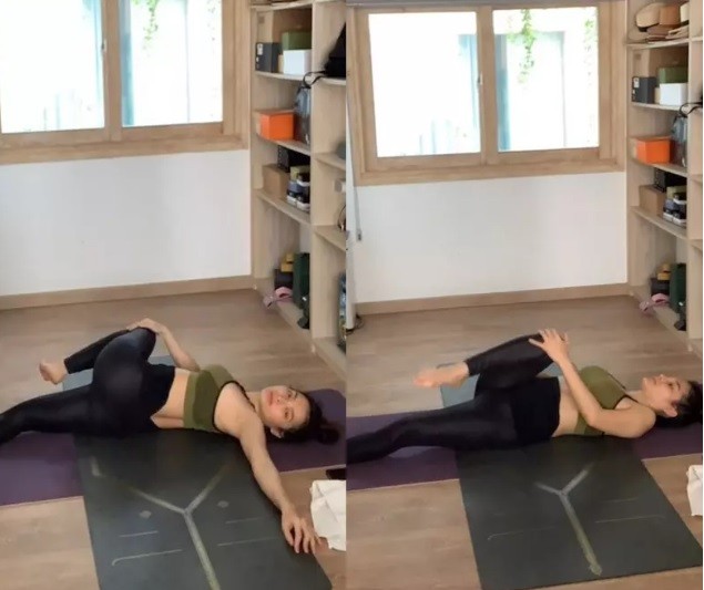 Phuong Trinh Jolie bau 5 thang van lan lon tap yoga-Hinh-3