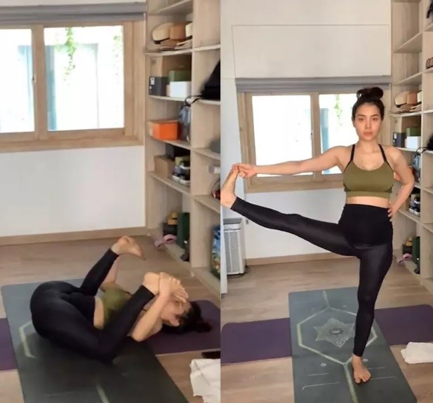 Phuong Trinh Jolie bau 5 thang van lan lon tap yoga