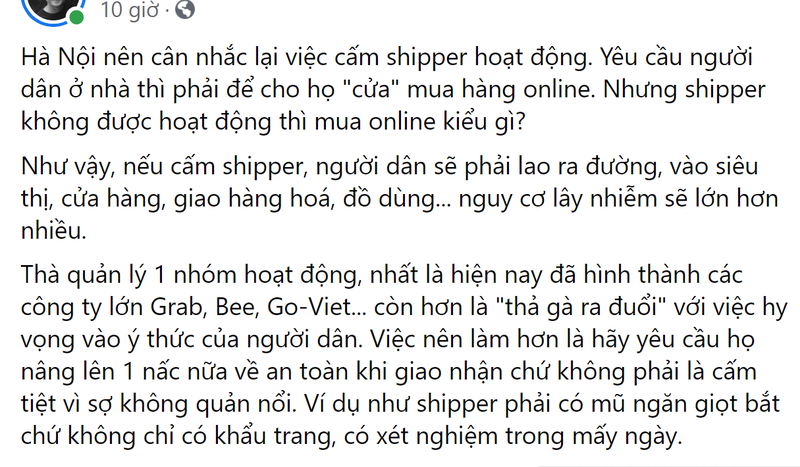 Tranh cai viec Ha Noi cam shipper hoat dong trong mua dich