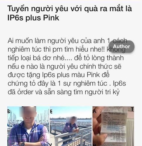 Trai Viet tuyen nguoi yeu bang iPhone 6S Plus hong hon 30 trieu