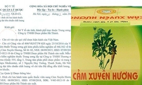 Lai thu hoi thuoc Cam Xuyen Huong cua Duoc pham Ha Thanh
