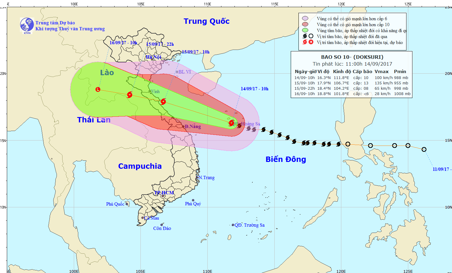 Bao so 10 du kien di vao Nghe An-Quang Tri trua chieu mai